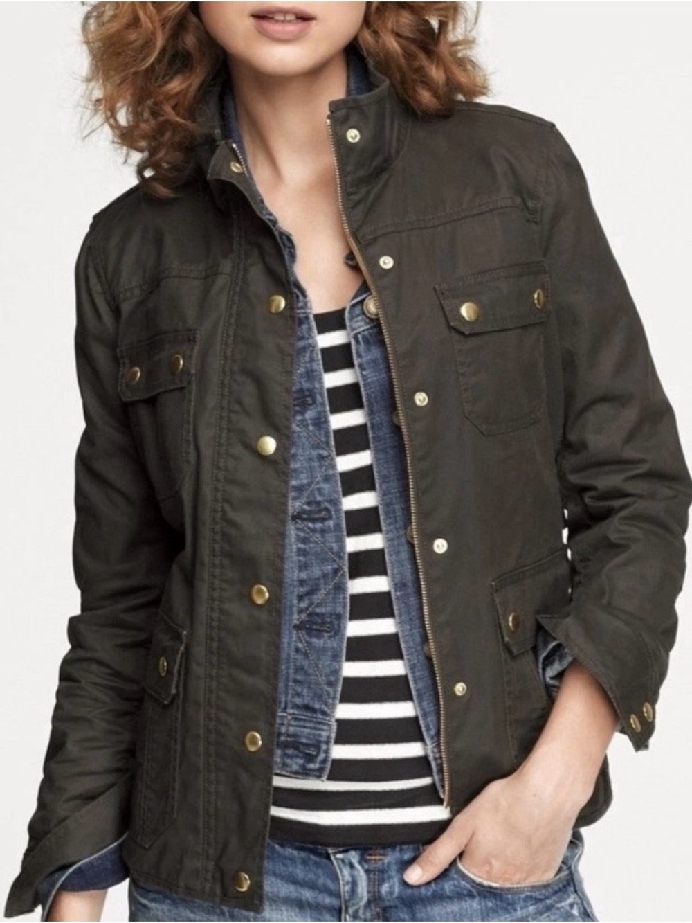 J.Crew Downtown Field Jacket Dark Olive Waxed Cotton Barn Jacket Size TXL